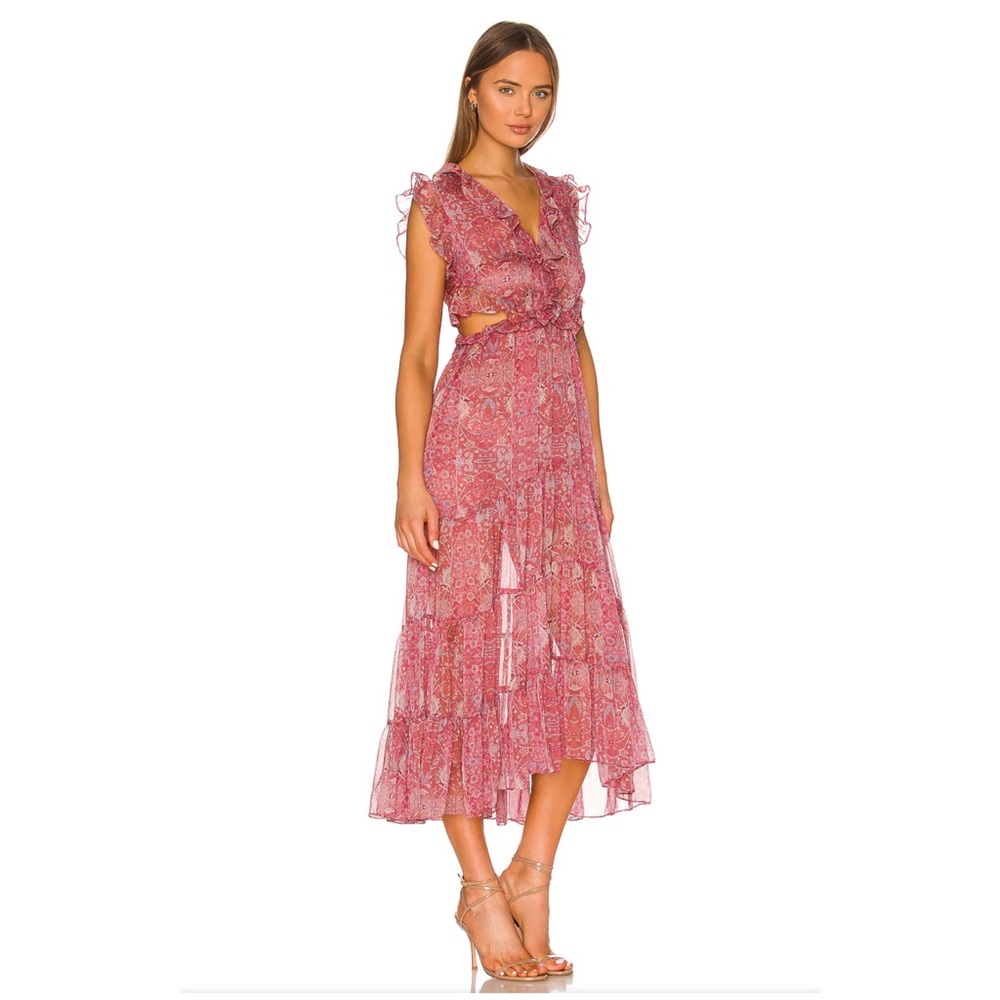 MISA Los Angeles Natasha Dress Floral Ruffle Midi Chiffon Dress size M